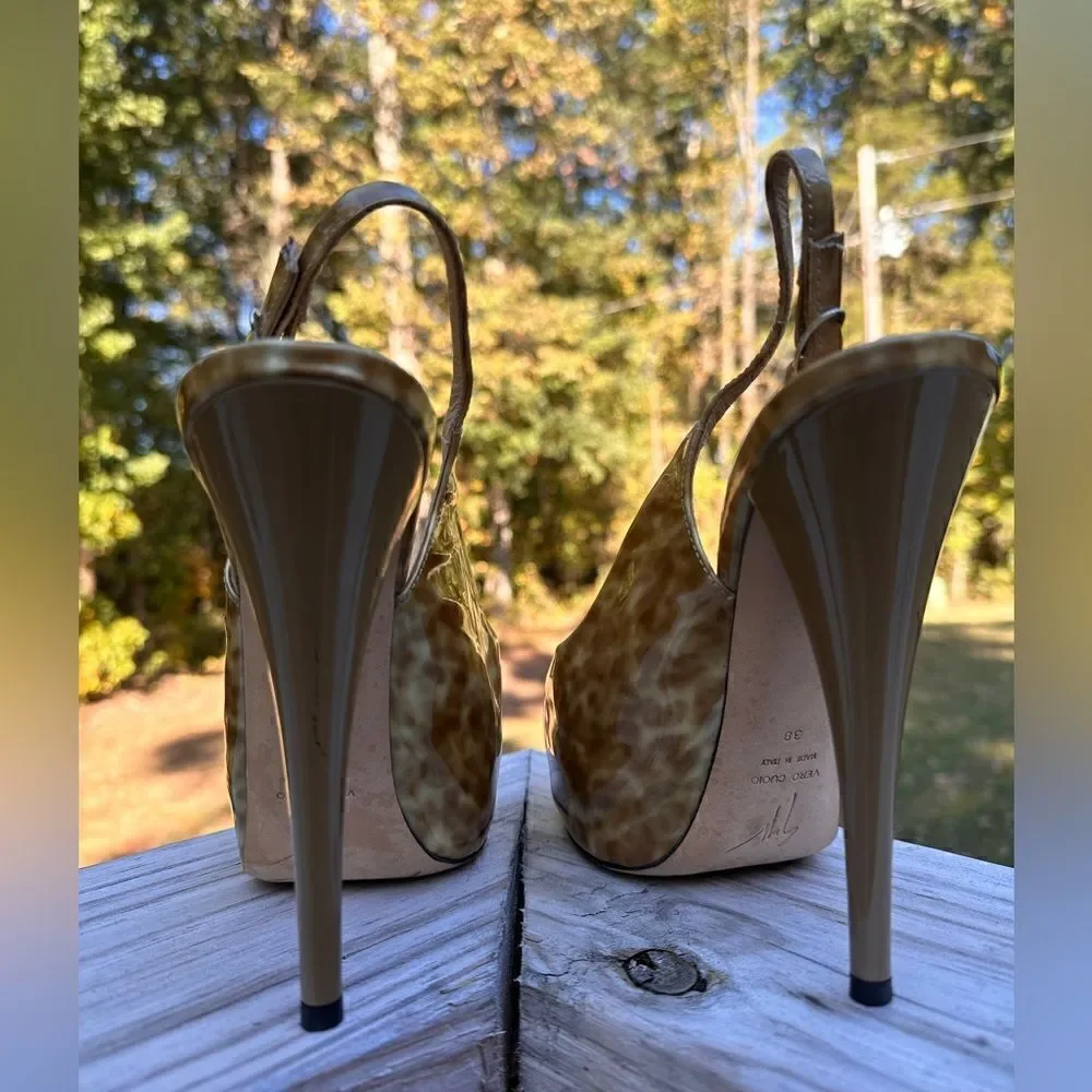 Giuseppe Zanotti Patent Leather Peep-Toe Slingback Heels - Size 38